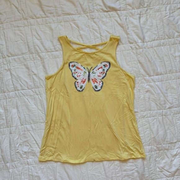 Rumi + Ryder girls size 12 14 Butter yellow sequin butterfly racer back rayon - Picture 1 of 7